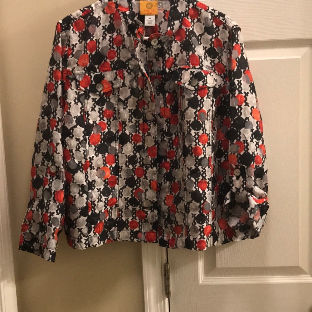 Ruby Red, Orange and Grey Polkadot Top Size 16P